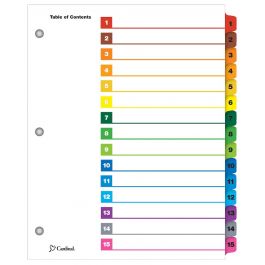 Cardinal OneStep Printable Table of Contents Dividers, 15 Tab, Multicolor