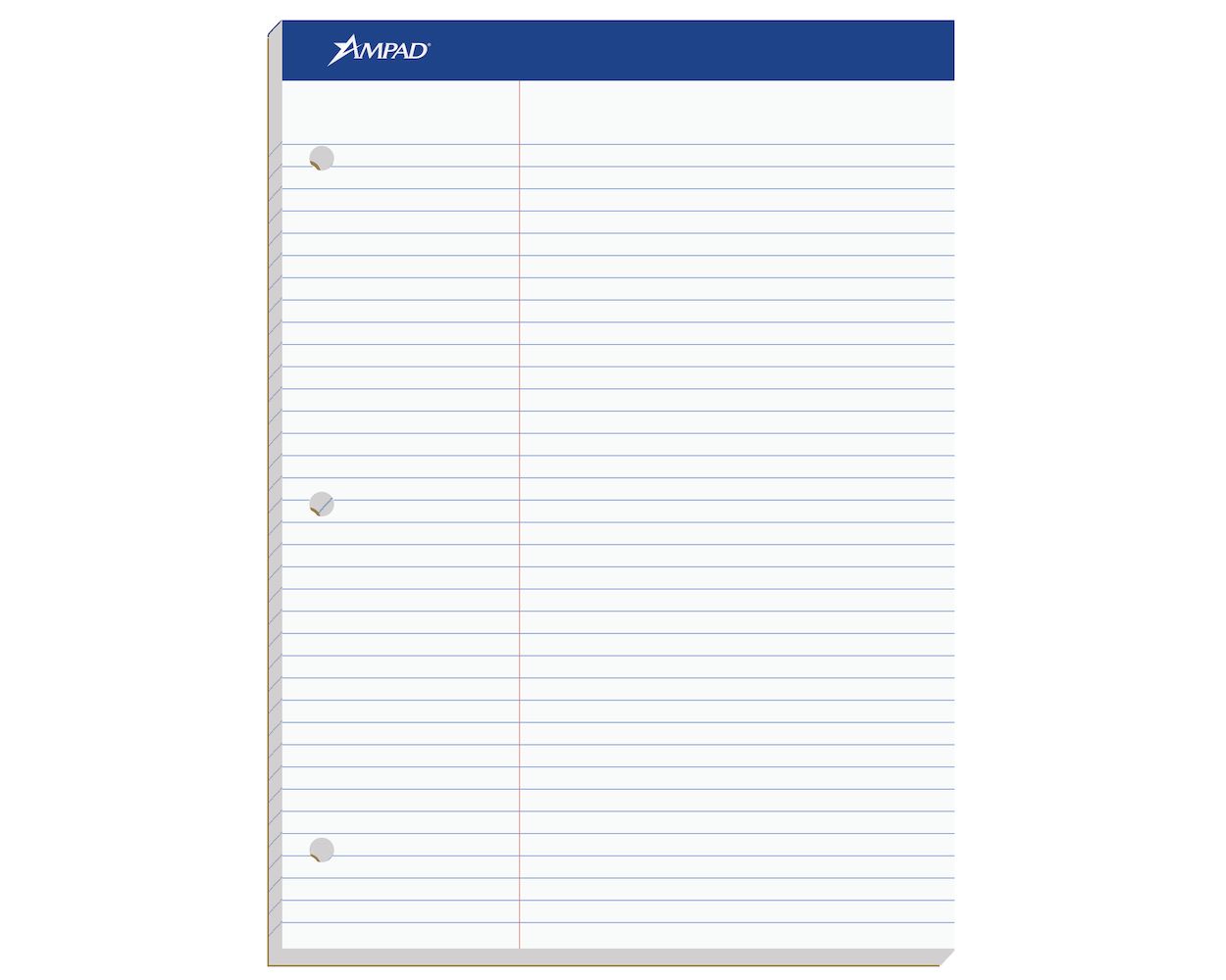 Ampad Double-Sheet Writing Pad, 8-1/2" x 11-3/4", Law Rule, 3 Hole Punched,  100 Sheets