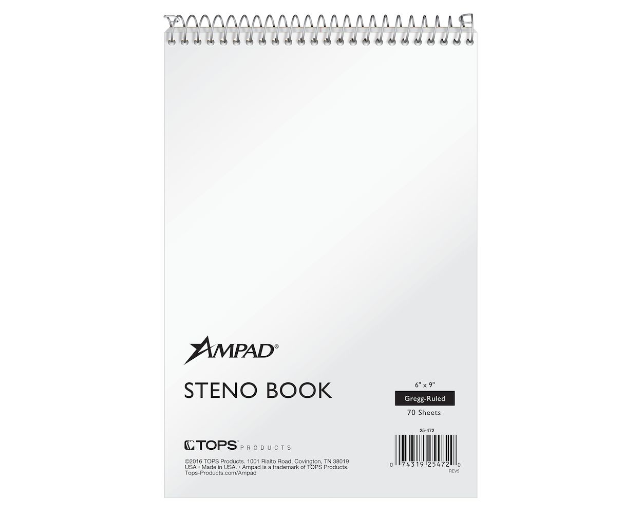 Ampad Steno Book, 6" x 9", Gregg Rule, White Cover, 70 Sheets, 12 Pack