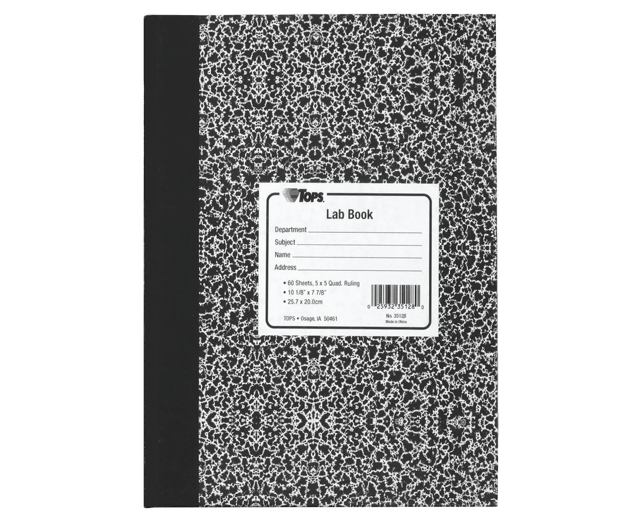 TOPS Lab Notebook, 10-3/8" x 7-7/8", Quad Rule, White Paper, Green Marble  Cover, 60 SH/BK