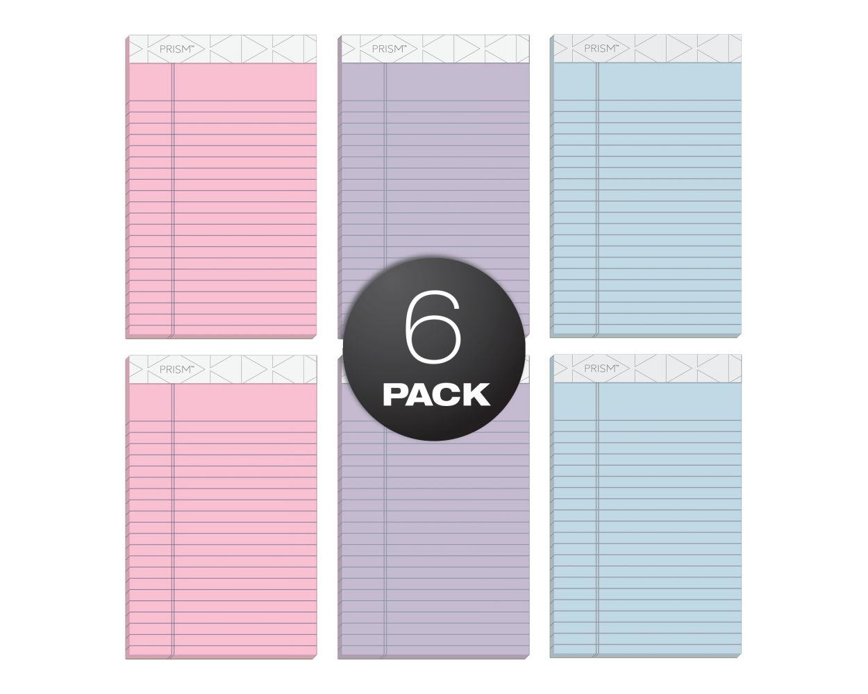 TOPS Prism+ Legal Pad, 5" x 8", Perforated, Assorted Colors: Pink, Orchid,  Blue, Narrow Rule, 50 SH/PD, 6 PD/PK