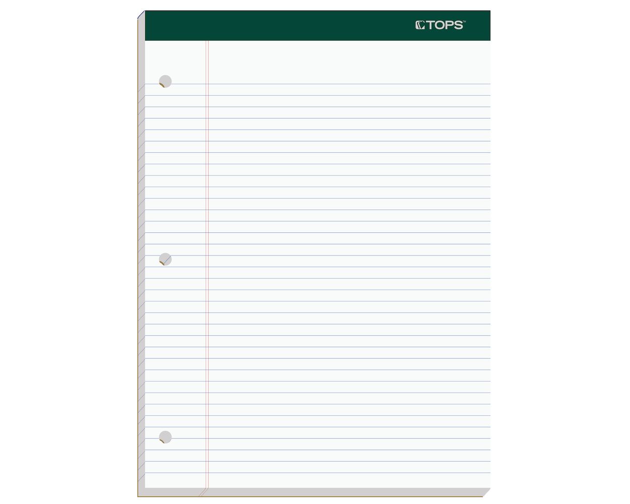 TOPS Docket Writing Pad, 8-1/2" x 11-3/4", College Rule, White Paper,  3-Hole Punched, 100 Sheets