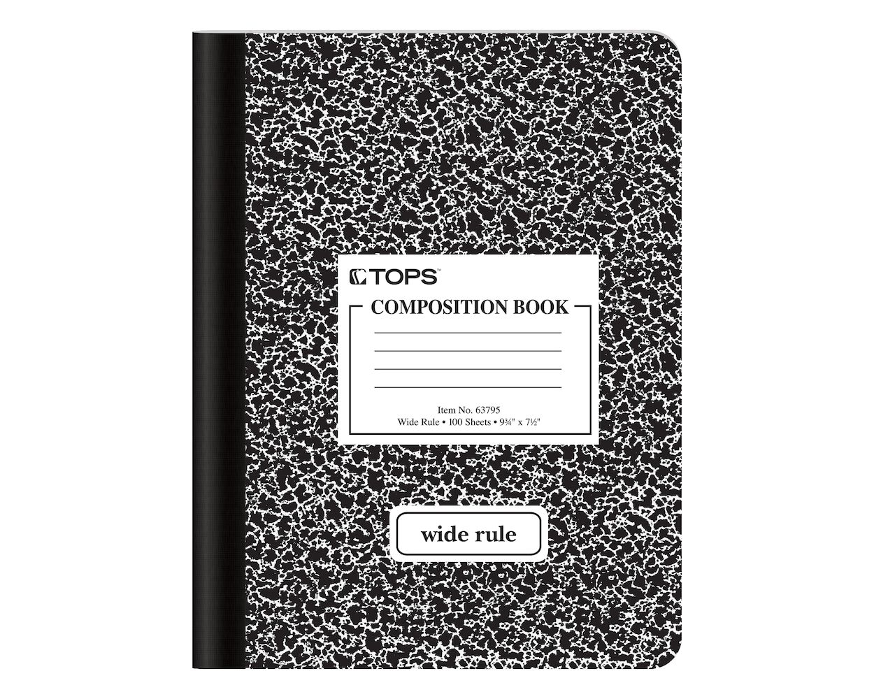TOPS Composition Book, 9-3/4" x 7-1/2", Wide Rule, Black Marble Cover, 100  Sheets
