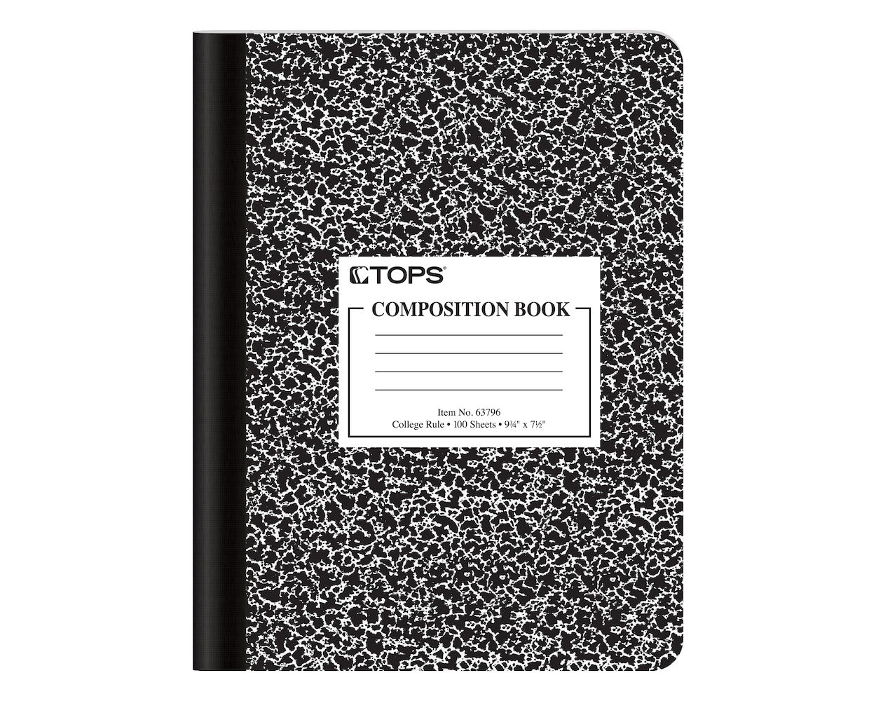 TOPS Composition Book, 9-3/4" x 7-1/2", College Rule, Black Marble Cover,  100 Sheets