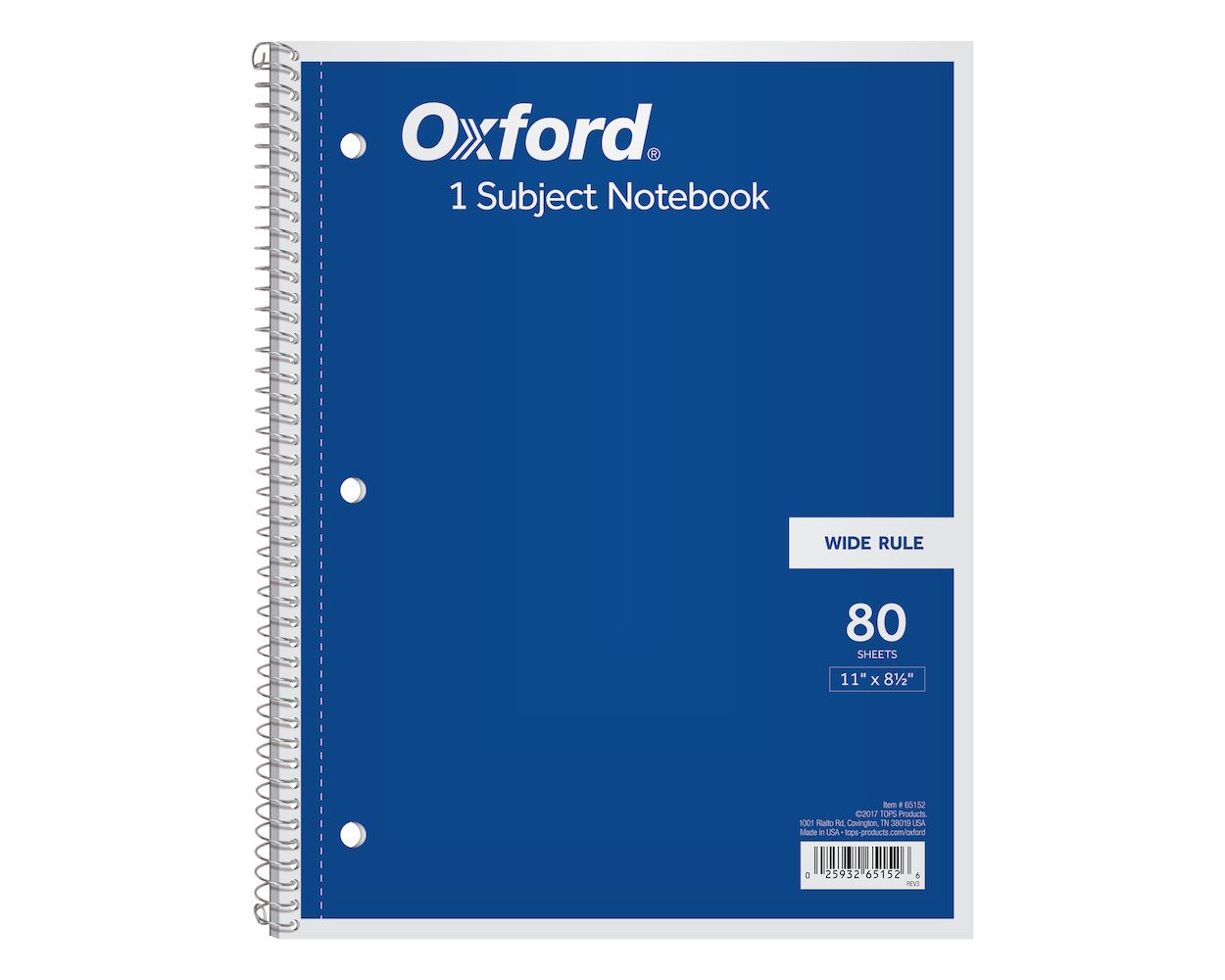 Oxford 1-Subject Notebook, 8-1/2" x 11", Wide Rule, 80 Sheets