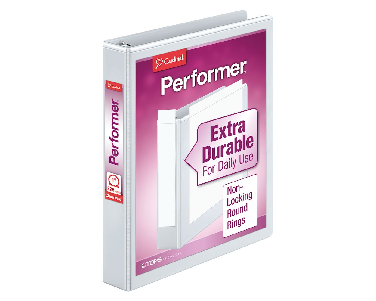 Cardinal Performer ClearVue Binders, Non-Locking Round Rings, ClearVue  Covers, 1", 225-Sheet Capacity, White