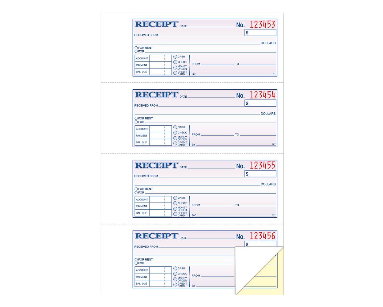 credit card receipt forms