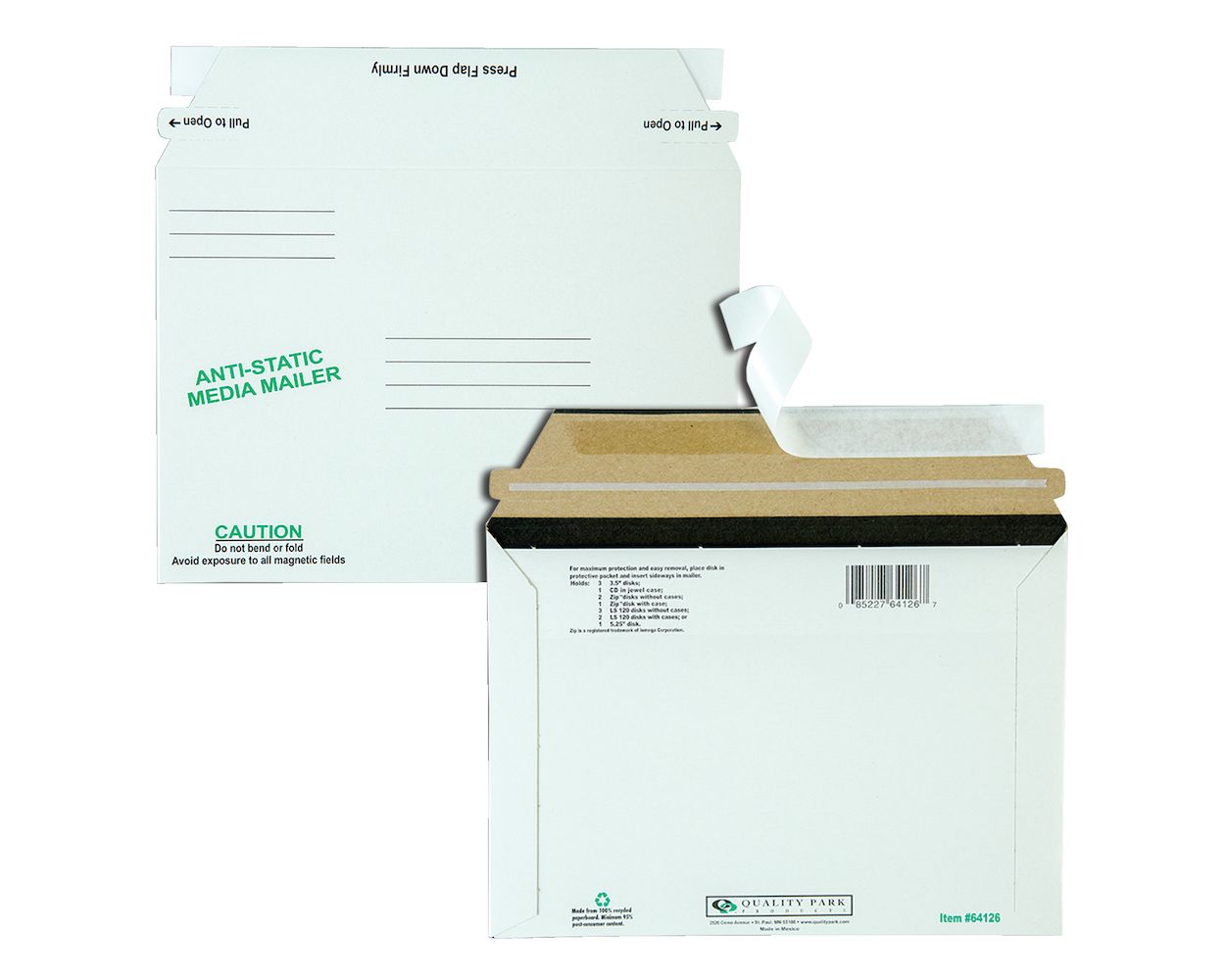 Anti-Static Media Mailer with Pre-Printed Labeling to Save on Time and Self  Seal Closure for Quick and Easy Seal, Recycled White Fiberboard, 6 x 8-5/8,  25 per Box