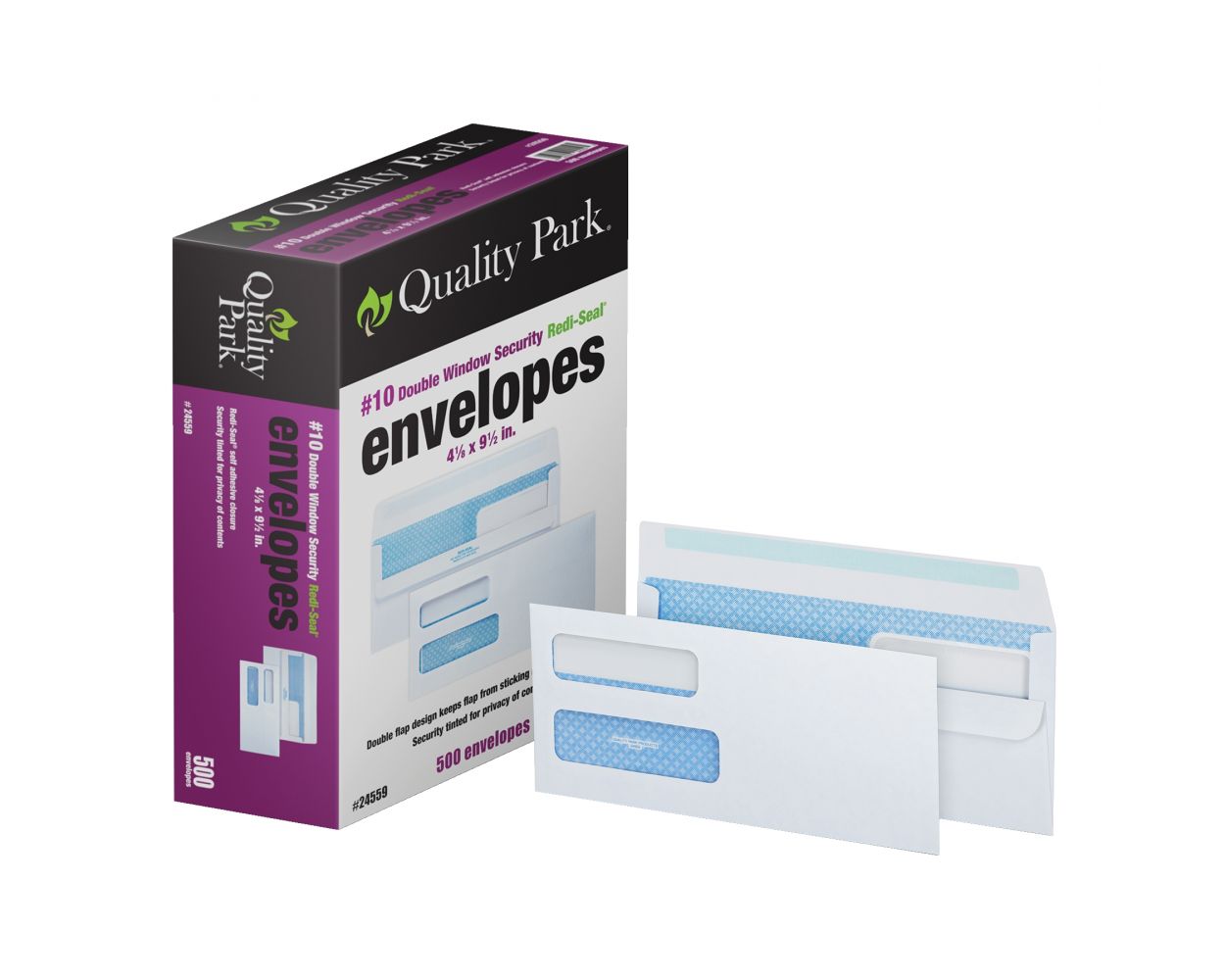 10 Double Window Security Tinted Envelopes with a Self Seal Closure  Designed for Standard Business Mailings, 24 lb. White Wove, 4-1/8 x 9-1/2,  500 per Box
